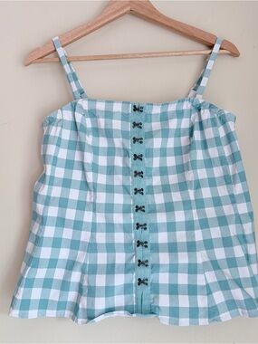 torrid Mint Green and White Gingham Tank with Front Hook Detail